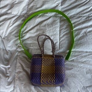 Stylish Purple and Green Woven Shoulder Bag
